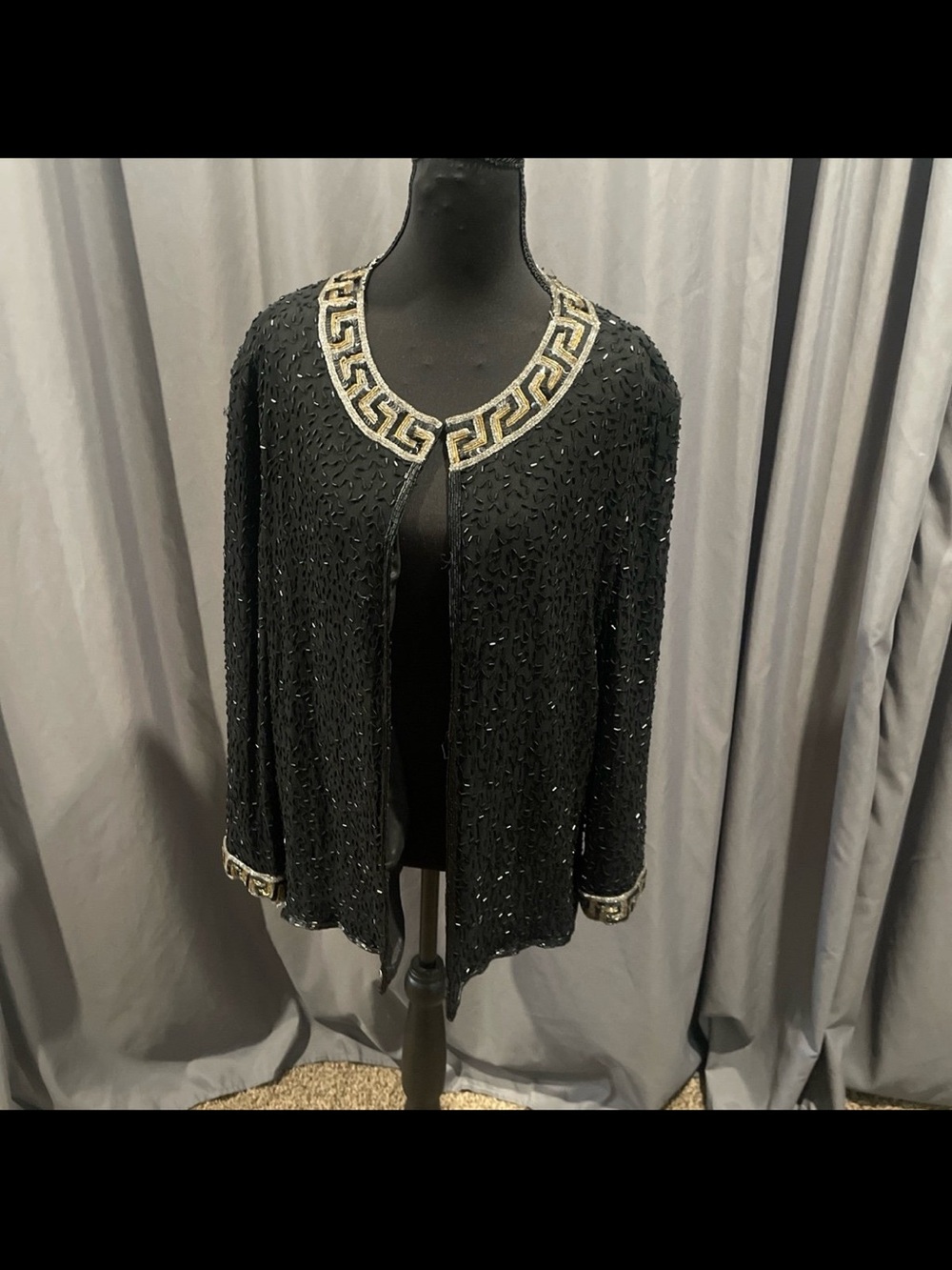 Talbots vintage silk beaded gold, silver and black cardigan size large